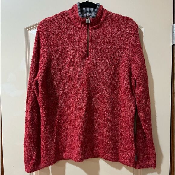WOOLRICH Long Sleeve 1/4 Zip Pullover Acrylic Wool Red Women’s Size XL - Picture 1 of 6